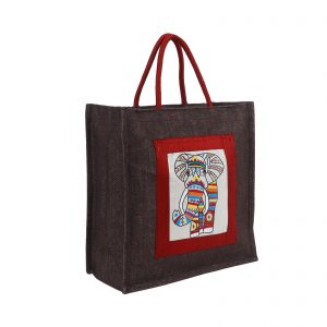 INDHA Hand-Embroidered Jute Lunch Bag - Sustainable and Stylish Dining Companion