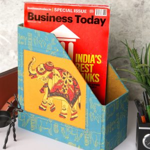 INDHA Elephant Hand Block Printed Table Top Magazine Holder