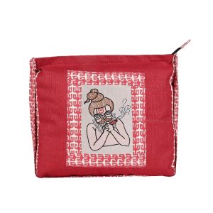 red jute hand-embroidered jhola bag