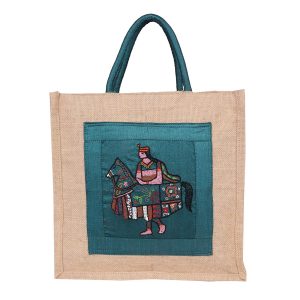 INDHA Hand-Embroidered Jute Lunch Bag - Sustainable and Stylish Lunch Tote for Eco-Conscious Living
