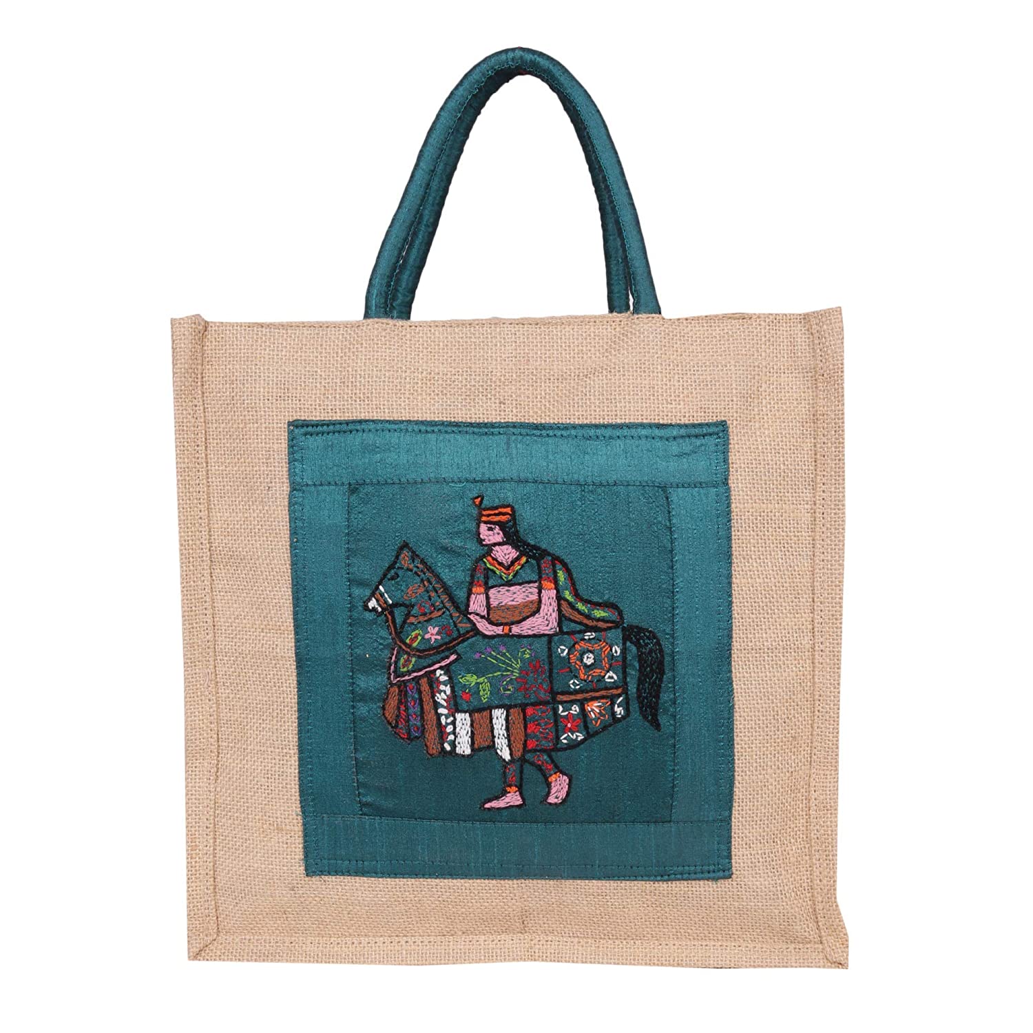 INDHA Kachhi Ghori Hand Embroidered Jute Lunch Bag for Men  Women Jute  Gift Bag Eco Friendly Bag Curated online shop for handcrafted products  made in India by women artisans