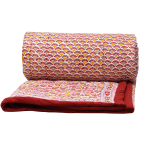 Indha Hand block Printed Cotton Quilt & Razai Red Double