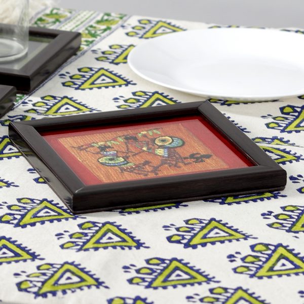 hand-embroidered glass coaster tribal