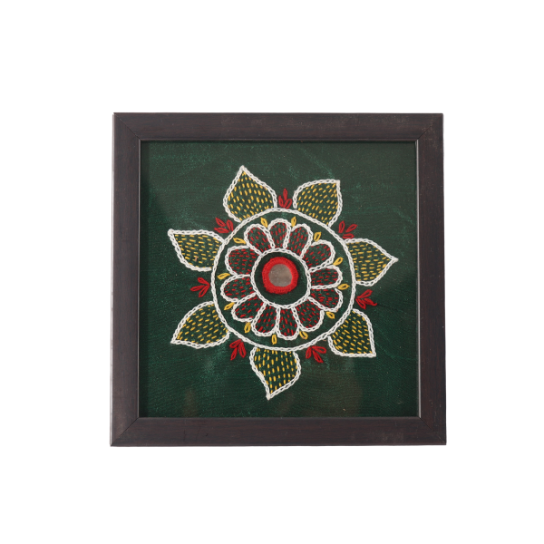 hand-embroidered rangoli flower coaster