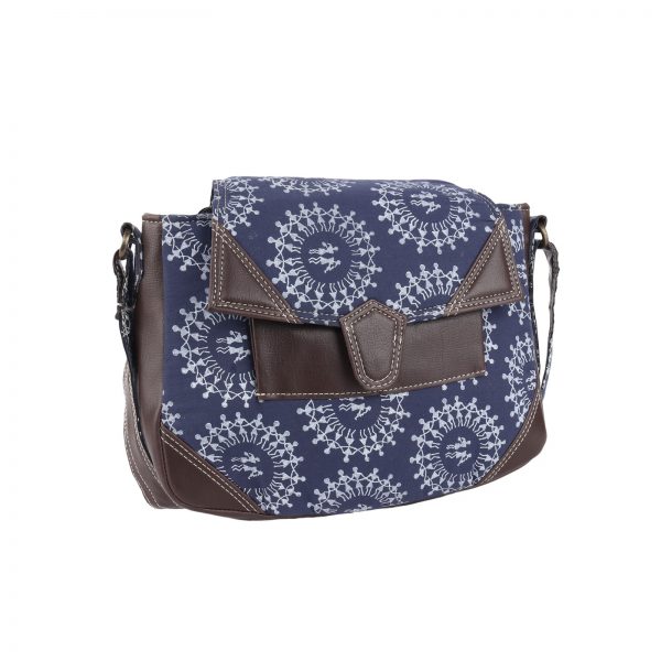 INDHA Cotton Hand Block Printed Blue Colour Cross Body Sling Bag for Girls/Women