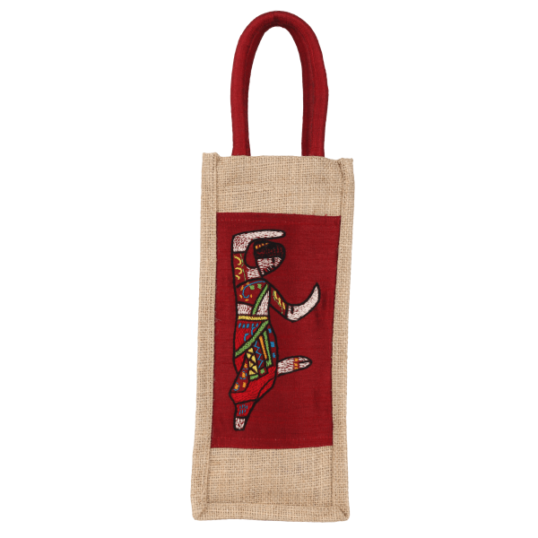 Embroidered Jute Bottle Cover