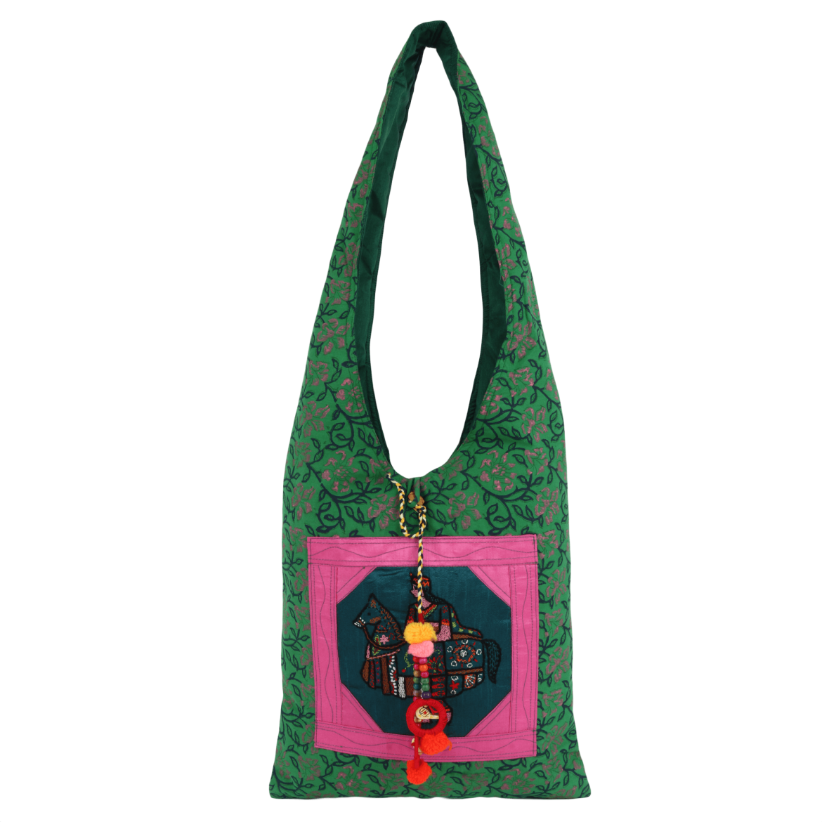 INDHA Green Colour Hand Block Printed & Hand Embroidered Jhola Bag For ...