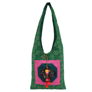 INDHA Green Colour Hand Block Printed & Hand Embroidered Jhola Bag For Girl & Women