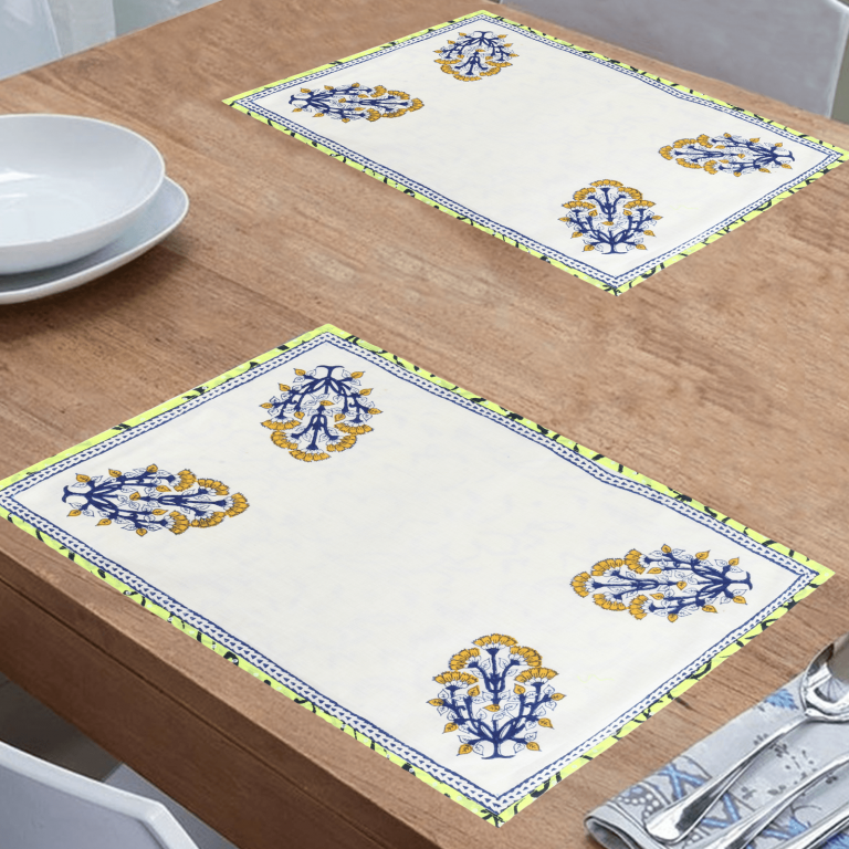 White Colour Cotton Hand Block Printed Table Mat/Table Placemats for