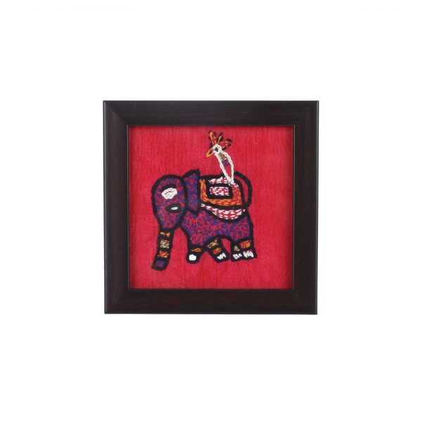 red tribal hand-embroidered wooden