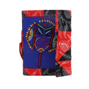INDHA Multicolor Face Art Design Hand Embroidered on Blue Silk | Floral Design Block Printed on Red & Black Cotton Patchwork Handmade Paper Diary
