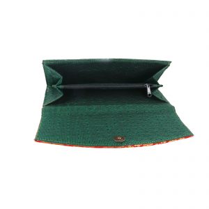 INDHA Clutch Purse in Red and Green Silk Brocade Eco-Fashion Handcrafted Silk Clutch Block-printed Clutch Fashion Utility Accessory Eco-friendly product
