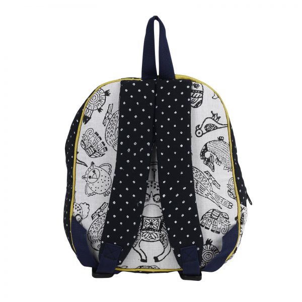 INDHA Cotton Hand Hand Block Print with Hand-Embroidered Small Kids Backpack Bag