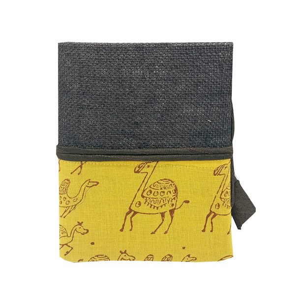 INDHA Camel Motif Hand Block Printed (5.0 X 7.0 Inches) Black Jute & Mustard Yellow Cotton Diary