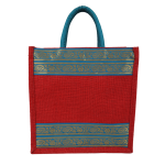 Jute Gift Bag Red With Lace Border