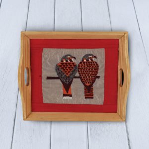 Hand-Embroidered Wooden Serving Tray