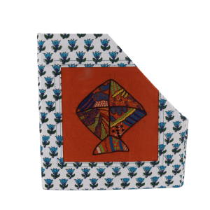 INDHA Hand-Crafted and Special Handmade Magazine Holder with Rajasthani Block Print and with Kite Embroidery on Silk