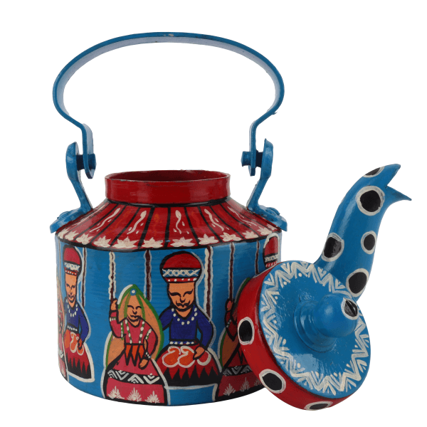 INDHA Rajasthani Puppet Hand painted Decorative Aluminum Sky Blue Kettle Home Décor Hand Painted
