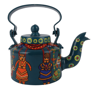 INDHA Rajasthani Puppet Hand painted Decorative Aluminum Teal Green Kettle Home Décor Hand Painted