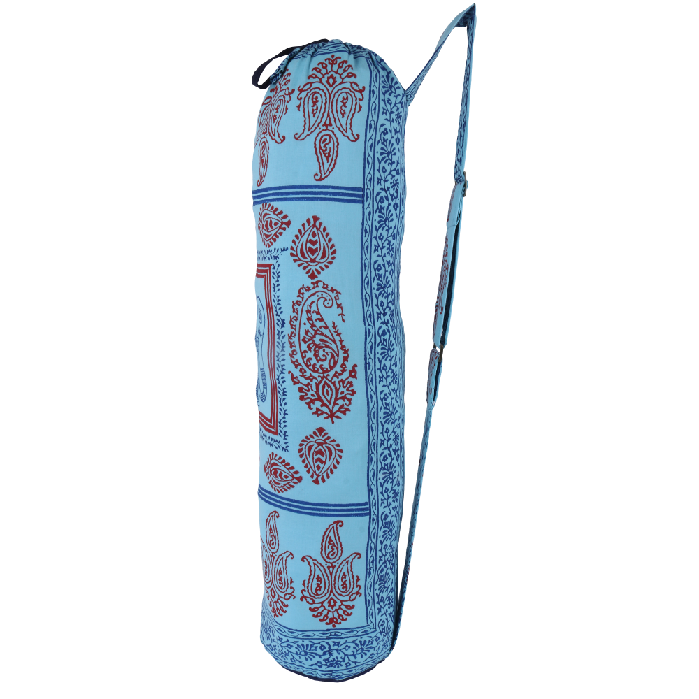 Elephant Design & Floral Design Pattern Block Printed Blue Cotton Yoga Mat  Cover | Travel Utility | Yoga Mat Covers | Handcrafted