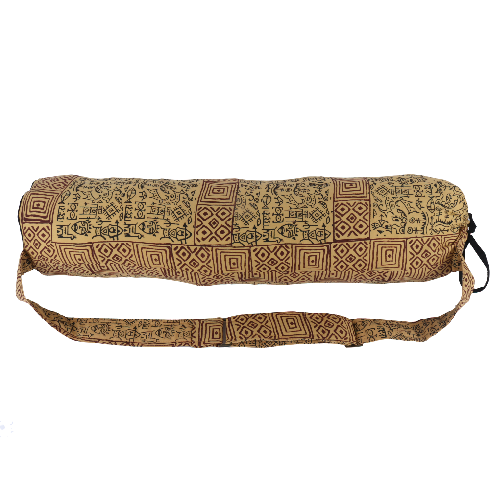 INDHA Ancient Tribal Cave Art and Geometric Design Block Printed Yoga Mat  Light Brown & Maroon Cotton Cover, Yoga Mat Bag, Travel Utility, Yoga Mat  Covers, Handcrafted