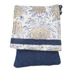INDHA Flower Motif Block Printed Blue White Denim & Cotton Sling Bag | Accessory | Fashion | Cross Body Bag