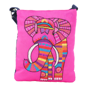 INDHA Multicolor Elephant Hand Embroidered Dupion Silk Pink & Blue Sling Bag | Accessory | Fashion | Cross-body Bag