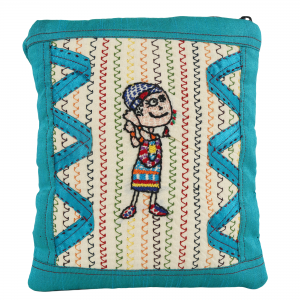 INDHA Multicolor Hand Embroidered Doodle Art of Girl Sling Bag | Sky Blue | Dupion Silk Sling Bag | Accessory | Fashion | Cross Body Bag