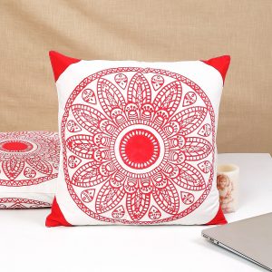 Block Printed Cushion Cover Flower Print Red
