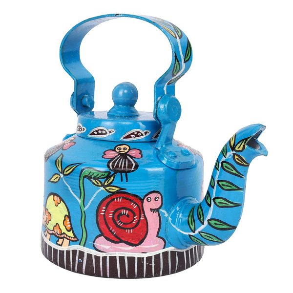 INDHA Blue Colour Tribal Art|Forest Story Handpainted Tea/Coffee Kettle/Decorative Kettle