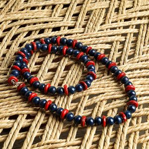 red and navy-blue beads necklace