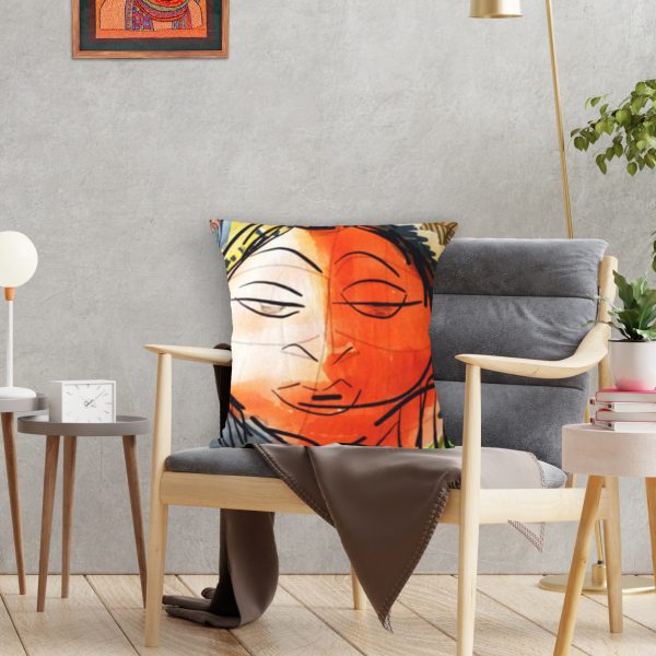 Indha 20X20 Printed Cushion Cover Ancient-Woman Face