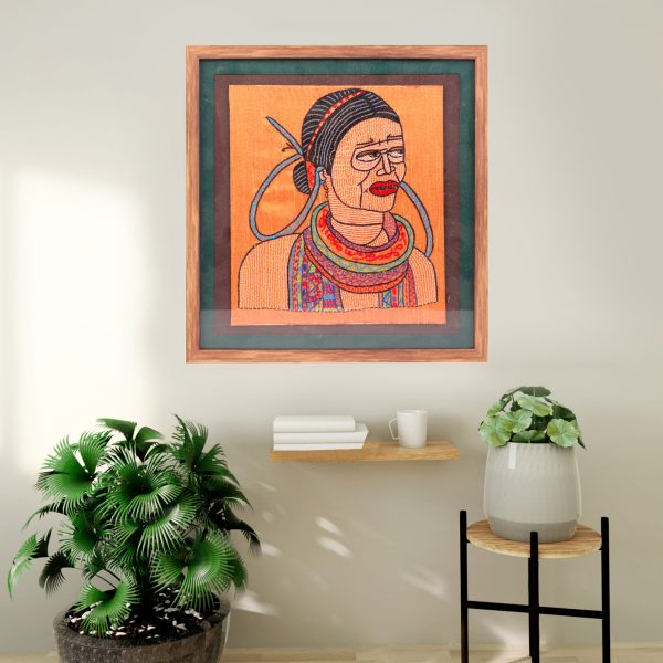 Hand Embroidered Wooden Wall Decor With Tribal Woman Portrait