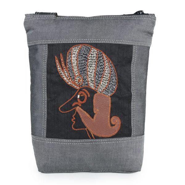 Hand-Embroidered Denim Sling Bag