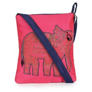 INDHA Zardozi Embroidery Elephant Design Sling Bag For Girls & Women