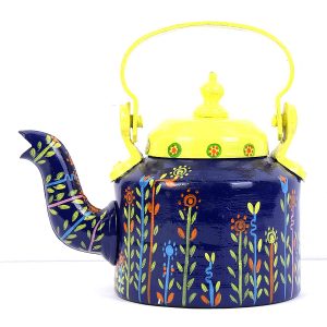 INDHA Blue & Yellow Colour Handpainted Tea/Coffee Kettle/Decorative Kettle Living Room Showpiece