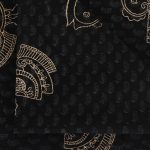Gold Bird Motif And Butti Design Hand Block Printed Black Cotton Fabric