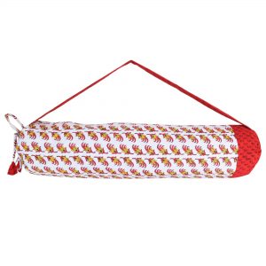 INDHA Flower Motif And Butti Design Hand Block Printed White And Red Cotton Yoga Mat Cover