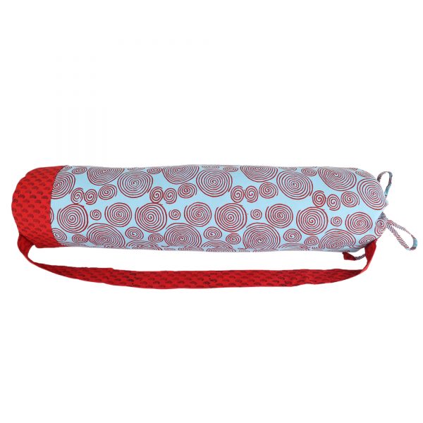 INDHA Unique Swirl Design Motif And Butti Design Combo Hand Block Printed Sky Blue And Red Cotton Yoga Mat Cover| Yoga Mat Bag