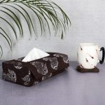 INDHA Fish Design Motif | Hand Block Printed Brown Jute |Wooden|Tissue Box Cover |Ecofriendly Gift