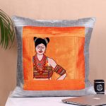 Embroidered Cushion Cover Tribal-Theme 20x20 Orange & Silver