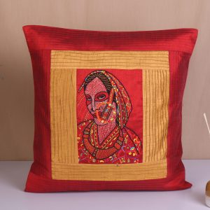 Embroidered Tribal Women Dupion Silk Cushion Covers Set of 2