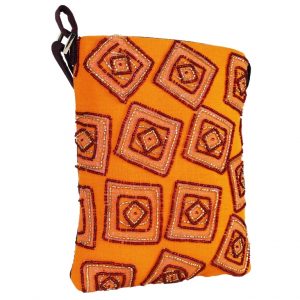 INDHA Bead Work Zardozi Style Hand Embroidered|Ethnic Yellow And Purple Dupion Silk Sling Shoulder Bag
