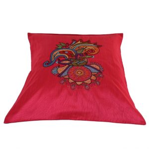 INDHA Cushion Cover Set of 2 with Hand-embroidered motif | Embroidered Silk | Wedding | Corporate Gifting |Pink And Sky Blue Dupion Silk Throw Cushion Cover Set |Beautiful Home Furnishing|Festive Gift