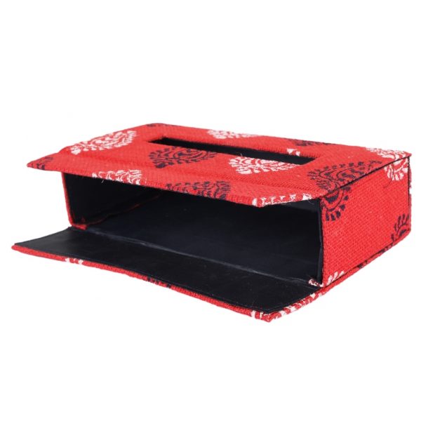 INDHA Multi Color Block Print Jaipuri Buti Design| Red Jute Tissue Box Home Car Utility Ecofriendly Handmade
