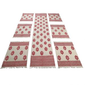 TABLE MAT AND RUNNER SET DOUBLE DIAMOND BLOCK PRINT RED