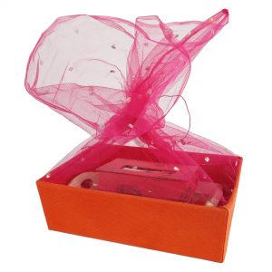INDHA Gift Basket Handmade with Orange Cotton and Pink Tissue Net | Festive Gift Basket | Wedding Gift Basket