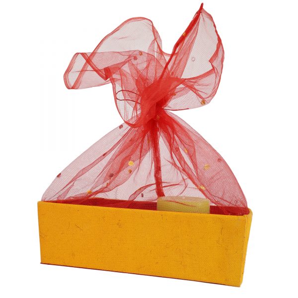 INDHA Gift Basket Handmade with Orange Cotton and Pink Tissue Net | Festive Gift Basket | Wedding Gift Basket