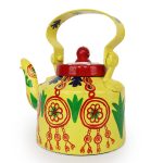 INDHA Yellow Handpainted Aluminium Decorative Kettle With Wind Chimes Print Handpainted Décor Home Décor Home Utility Living Room Décor Gifting Décor Kitchen Utility