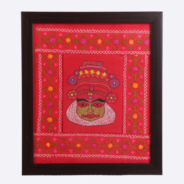 INDHA Hand Embroidered Kathakali Face Embroidery Wall Decor Wall Hanging Decor, Home Decor, Wall Shelves, Wall Hangings for Home Decoration, Wall Decor, Room Decor Items for Bedroom, Aesthetic Room Decor, Wall Hanging, Bedroom Decoration Items, Gift Items